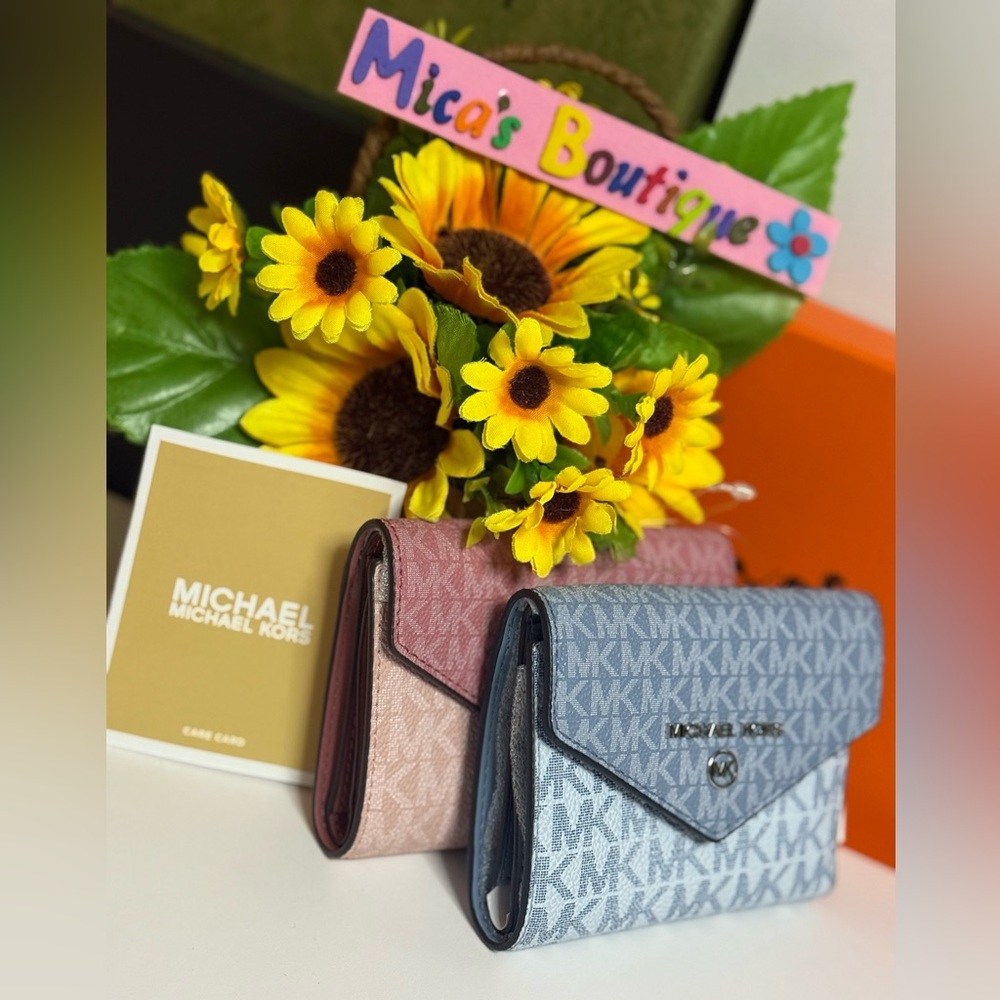 🆕MICHAEL KORS S Jet Set Light blue/Silver Charm MD Envelope Trifold Wallet - Picture 17 of 17